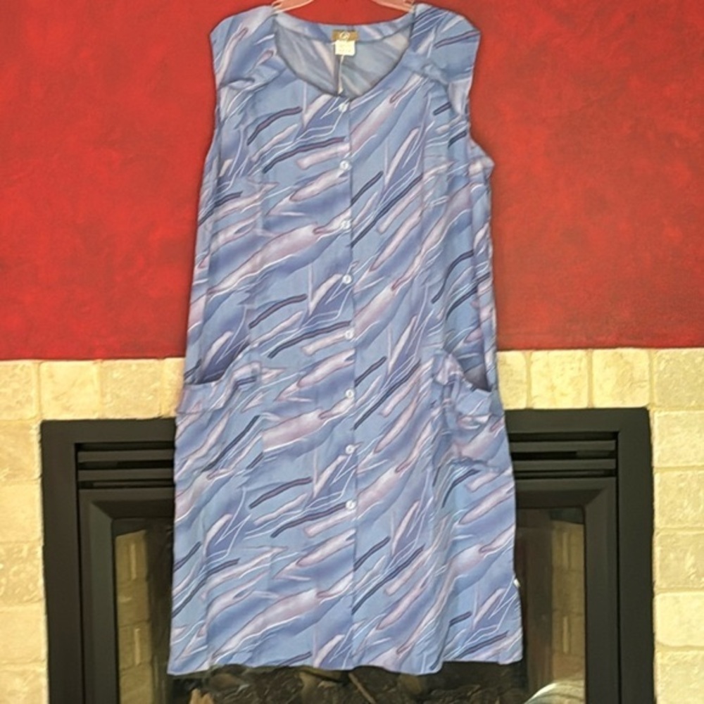 Lightweight Housecoat 2x In Extenso buttons pockets Granny Robe Coverup XXL Blue